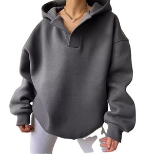 <b>Women</b> Oversized Hooded <b>Sweatshirt</b> Solid Color Drop Shoulder Long Sleeve Knitted Cotton - Product Image 4