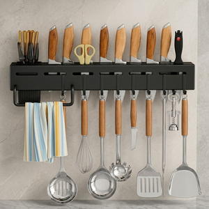 Organisateur mural 3-en-1 premium, porte-couteaux incassable, porte-serviettes noir, support de rangement pour couverts - Product Image 1