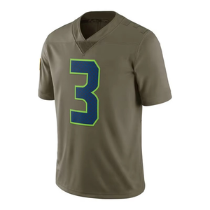 Camiseta de Fútbol Americano Seattle Seahawks para Hombre, Color Oliva, Cuello en V, Número 3, Impresión Sublimada, Absorbe la Humedad, Manga Corta, Corte Regular - Product Image 1