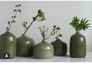 <b>Ceramic</b> <b>Vase</b> Set In Yellow Green Pink And Peach Colors With Daisy Flowers For Tabletop Decor - Product Image 4