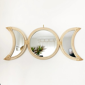Best Selling Crescent <b>Moon</b> <b>Mirror</b> Room Decorative Half-<b>moon</b> Shaped Large Wall Hanging Rattan <b>Mirrors</b> OEM Accepted - Product Image 4