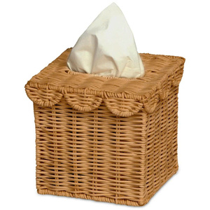Boîte à mouchoirs en rotin faite à la main, carrée, tissée en bambou, style Wabi Sabi, ton brun naturel - Product Image 1