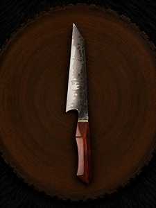 Cuchillo de chef de acero de Damasco con mango de madera azul, afilado, con hoja recta de 0.5mm de grosor y 6.7in de longitud total, garantía de 3 años - Product Image 3