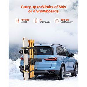 Portasci e Snowboard Pieghevole Regolabile da Montare sul Gancio Traino, Adatto per Ricevitori da 2 Pollici, Capacità di Trasporto fino a 6 Paia di Sci e 4 Tavole - Product Image 2