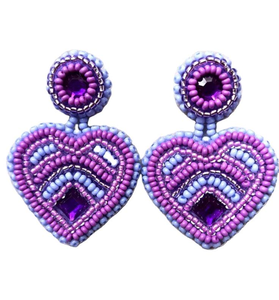 Pendientes artesanales con cuentas en forma de corazón, bordados a mano, pendientes de Mardi Gras con cuentas, hechos en India, pendientes hechos a mano para mujer. - Product Image 4