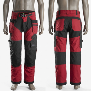 Mens 280 GSM Poly Cotton Ripstop <b>Work</b> <b>Pant</b> Red <b>Black</b> Contrast Panels Embroidered Custom Logo Utility Trousers Heavy Duty Wears - Product Image 1