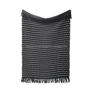 โซฟาผ้าฝ้ายทอมือที่มีน้ำหนักเบามีลายแถบสีขาวมีขอบพู่และเนื้อผ้าทอจากอินเดียเพื่อการส่งออก - Product Image 1