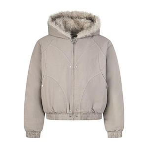 Veste bomber à capuche avec col en fausse fourrure de style américain pour hommes, couleur unie, coupe ample, veste streetwear décontractée épaisse et chaude pour l'hiver - Product Image 1