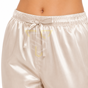Conjunto de pijamas de satén para mujer, manga larga, con botones en la parte delantera, color sólido, cuello vuelto, longitud completa, ropa de dormir cómoda, ropa de otoño - Product Image 5