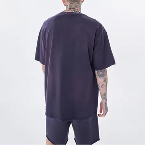 Custom Unisex Mens Summer Cotton/Polyester <b>Knitted</b> T-Shirt Shorts <b>Set</b> Loose Fit Breathable Acid Washed Baggy Vintage - Product Image 3