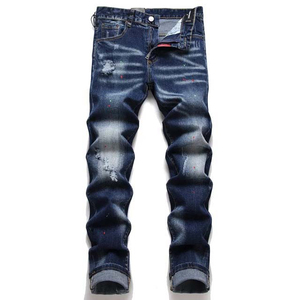 Jeans de Mezclilla Clásicos para Hombre, Color Azul Claro, Desgastados, Corte Recto, 5 Bolsillos, Estilo Diseñador, Pantalones de Moda para Hombre - Product Image 1