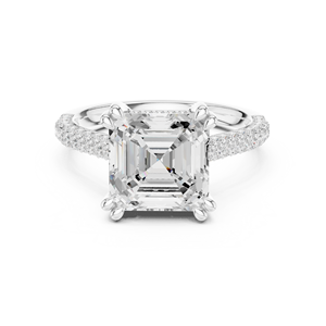 Anillo de Compromiso de Oro para Mujer con Diamante Corte Asscher y Diamantes Laterales, Certificado GIA, Estilo Clásico - Product Image 1