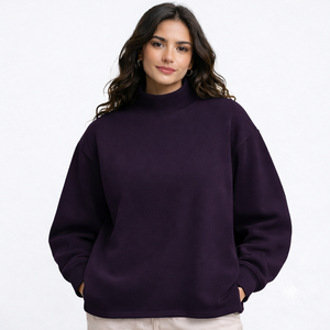 Sweat-shirt à col montant pour femme en mélange de coton teint réactif, couleur durable, fabricant OEM ODM en gros - Product Image 1