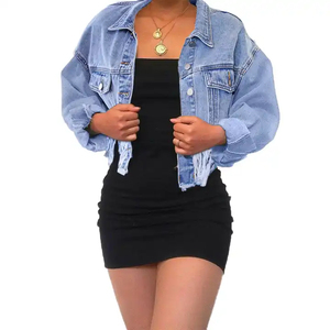 Chaqueta vaquera lavada para mujer, informal, con cremallera, cuello vuelto, manga larga, con logo personalizado - Product Image 2