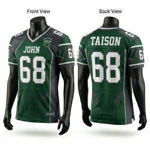 Maillot de football américain en polyester mesh premium 280 GSM, design vert et noir avec empiècements contrastés, numéros brodés, logo personnalisé - Product Image 2