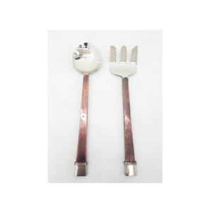 Ensemble de cuillères et fourchettes de luxe avec têtes argentées, manches en acier inoxydable, bord droit - Product Image 1