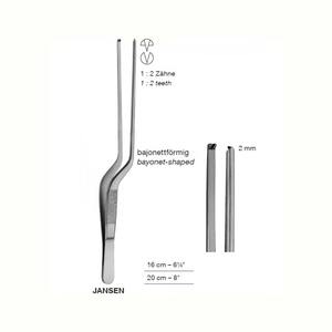 Pinzas Jansen tipo bayoneta para apósitos de oído, 2 mm, 1x2 dientes, herramienta quirúrgica de precisión de acero inoxidable para procedimientos delicados en el oído - Product Image 6