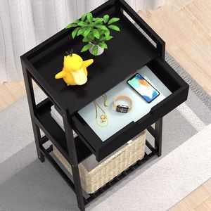 "Bamboo 3-Tier Ladder Shelf with Drawers <b>Open</b> Shelving Bookshelf End Table Plant Stand" - Product Image 5