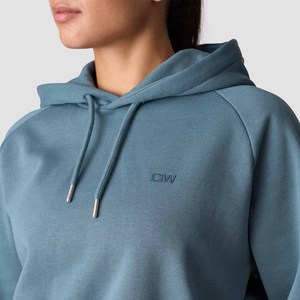 <b>Women</b> 2-Piece Fleece Hooded Sweatshirt Set Full Sleeve Short Tops Solid Blue Casual Loose Fit All Seasons Jogging <b>Outfit</b> - Product Image 4