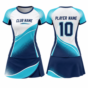 Conjunto de Tenis Unisex Personalizado por Sublimación, Estampado en Degradado Blanco, Verde Azulado y Azul Marino, Transpirable, de Poliéster de Secado Rápido, Manga Corta, Cuello en V, Deportivo - Product Image 1