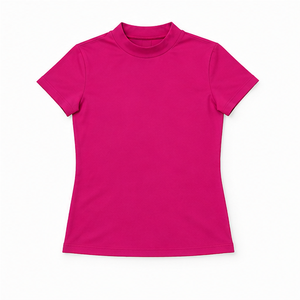 เสื้อยืดคอเต่าแขนสั้นทรงพอดีตัวสำหรับผู้หญิง สีชมพูฟูเชีย ผ้าคอตตอนผสมโมดอล ระบายอากาศได้ดี ปรับแต่งได้ - Product Image 5