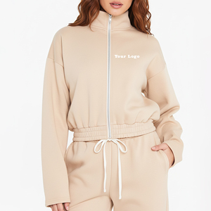 Custom Made Casual Wear Drop Shoulder Crew Neck Zip Up Solid Color Sweatshirt Custom Embriordery logo heavyweight Sweatshirt - Product Image 1