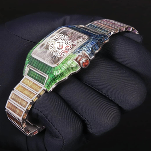 Montre de luxe en acier inoxydable avec quartz et diamants Moissanite VVS glacés, cadran analogique argenté avec pierres précieuses arc-en-ciel, mouvement ETA, date automatique, 41 mm - Product Image 5