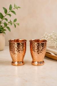 Copper Hammered Mug Set of 2 Round Metal Drinking Cups Minimalist Design Kitchen Bar Accessory - Product Image 4