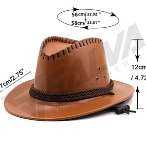Chapeau de cowboy western en cuir de tête de vache avec rivets, à large bord, pour hommes et femmes, idéal pour les voyages en extérieur et la protection solaire - Product Image 6