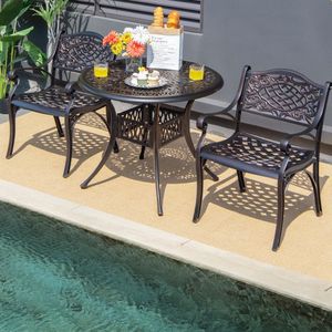 2-Piece Outdoor Cast Aluminum <b>Chairs</b> with <b>Comfortable</b> Armrests and Curved Seats - Product Image 6