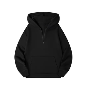 Unisex Black Solid Front Logo 100% Cotton Fleece Long Sleeve Casual Pullover <b>Hoodie</b> with Kangaroo Pocket - Product Image 1
