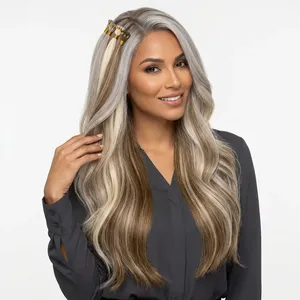 ผมตรงยาวสีบลอนด์ประกายเทาแบบ Remy Indian Hair Wefts  ฐานไหมแบบ Double Drawn ความหนาแน่น 100% ปรับแต่งสีได้ - Product Image 3