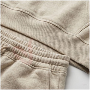 Ensemble de survêtement beige à capuche pour homme, manches longues, couleur unie, coupe décontractée, vêtement d'automne respirant 100% coton - Product Image 5