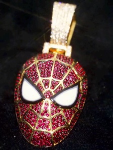 Colgante de Máscara de Spiderman con Diamantes de Laboratorio, Rojo, Estilo Hip Hop, Brillante, de Plata de Ley 925 y Oro - Product Image 6