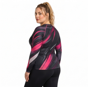 Camiseta deportiva de compresión estampada de talla grande para mujer, manga larga, protección UV, para gimnasio, capa base, top deportivo para mujer - Product Image 4
