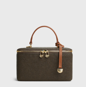Leather Cosmetic <b>Case</b> Medium Size Zipper Closure Elegant Style Soft Handle Travel <b>Makeup</b> Bag Brown Color - Product Image 2