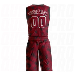 Conjunto de Uniforme de Baloncesto Sublimado Personalizado con Cuello Redondo Negro Carmesí, Camisetas y Pantalones Cortos Personalizados para Equipos de Baloncesto OEM ODM - Product Image 2