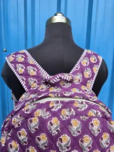 Indian Luxury Vintage Bohemian Cotton Block Print Quilted Durable Portable Foldable Lightweight Zipper Closure Women's <b>Backpack</b> - Product Image 3