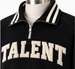 <b>Men's</b> Custom <b>Black</b> Quarter Zip <b>Sweatshirt</b> with Chenille Varsity Lettering Striped Collar Cuffs and Hem custom quater zipper - Product Image 4