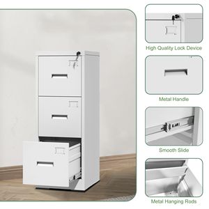 Armoire à dossiers verticale en métal à 3 tiroirs, format A4/Legal/Lettre, design étroit avec serrure et fente pour carte, pour bureau ou usage domestique - Product Image 6