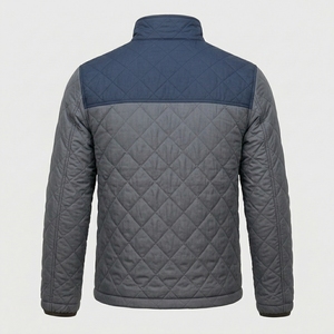 Men's Quilted <b>Jacket</b> Navy Gray Color Block Stand Collar Zipper Closure Windproof Casual Autumn Wear Polyester Wadding - Product Image 3