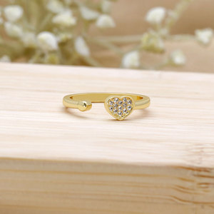 Wholesale 14K Gold Plated Sterling Silver Pave Cubic Zircon Heart Shape <b>Adjustable</b> <b>Ring</b> for Wedding Engagement Party Accessories - Product Image 5
