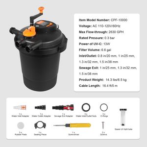 "Bio Pressure <b>Pond</b> Filter System 3200 Gallons 13W UV-C <b>Light</b> 2630 GPH for Clear <b>Pond</b> Water" - Product Image 5