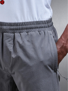 Gray Solid Mid Waist Outdoor <b>Cargo</b> Trousers Men Straight Leg Utility Workwear Travel Drawstring Closure Windbreaker <b>Pant</b> - Product Image 5