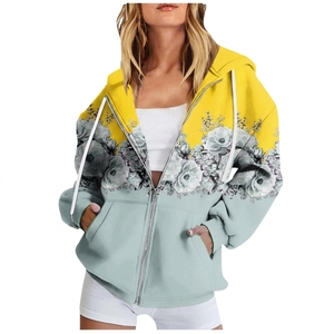 Women's Blue <b>Hooded</b> <b>Zip</b>-Up Sweatshirt Front Sublimation Printed Regular Fit Hip Hop Style 100% Cotton Knitted - Product Image 3
