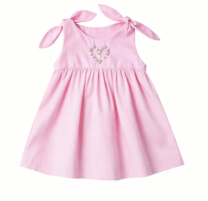 Vestido de Niña sin Mangas, 100% Algodón, Bordado con Corazón Rosa, Largo hasta la Rodilla - Product Image 1