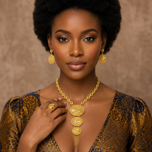 Conjunto de Collar con Colgante de Flor y Cadena de Latón Chapado en Oro de Un Gramo para Mujer - Joyería de Boda - Product Image 3
