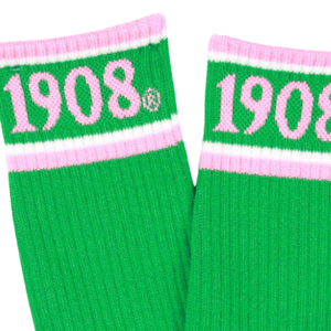 Calcetines Deportivos AKA Green Pink Crew Socks 1908, Calcetines de Punto Bordados para Mujer, Cómodos para Uso Diario - Product Image 5