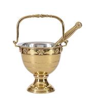 Excellent pot à eau bénite en laiton avec poignée, design rond, décoration traditionnelle pour la maison, ornement d'intérieur pour église et maison, finition durable