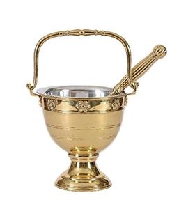 Excellent Brass Holy Water Pot With Handle Round Design Traditional <b>Home</b> Decor Indoor Church <b>Home</b> Ornament Durable Finish - Product Image 1